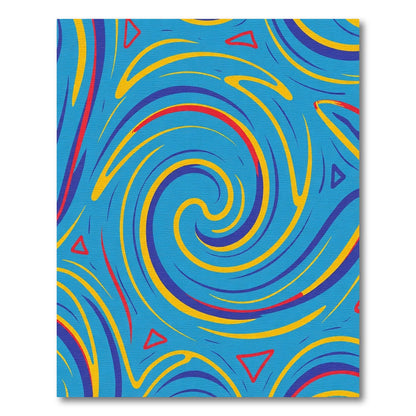 Vibrant Blue Yellow Swirl Triangles Rug