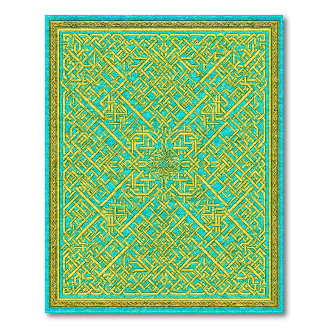 Blue and Teal Geometric Interlock Area Rug
