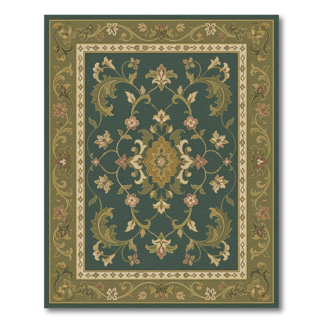 Green Floral Vintage Medallion Area Rug