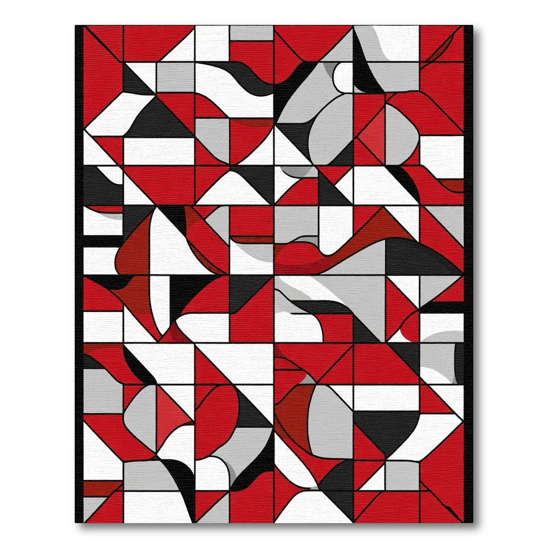 Red Black White Abstract Mondrian Rug