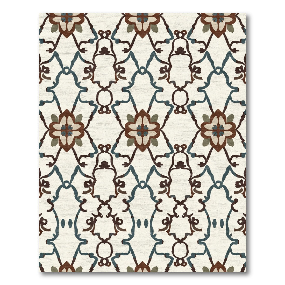 Brown Blue Floral Lattice Composition Rug