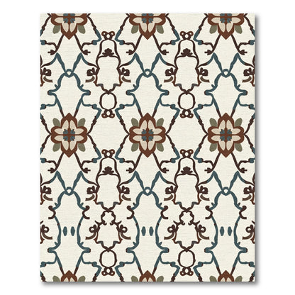 Brown Blue Floral Lattice Composition Rug