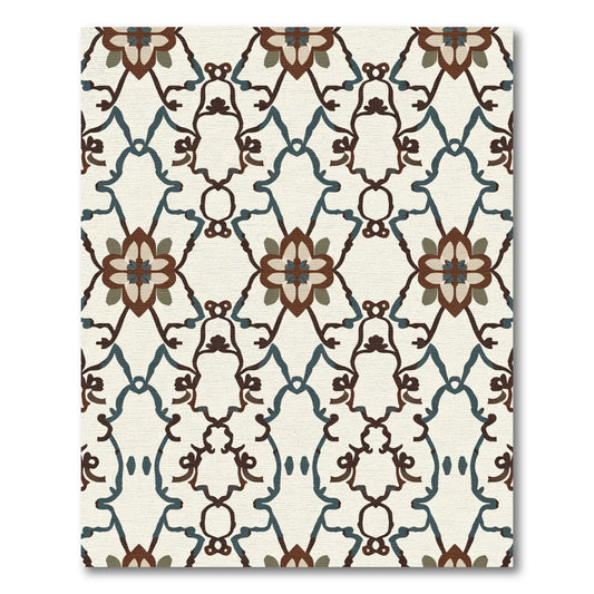 Brown Blue Floral Lattice Composition Rug
