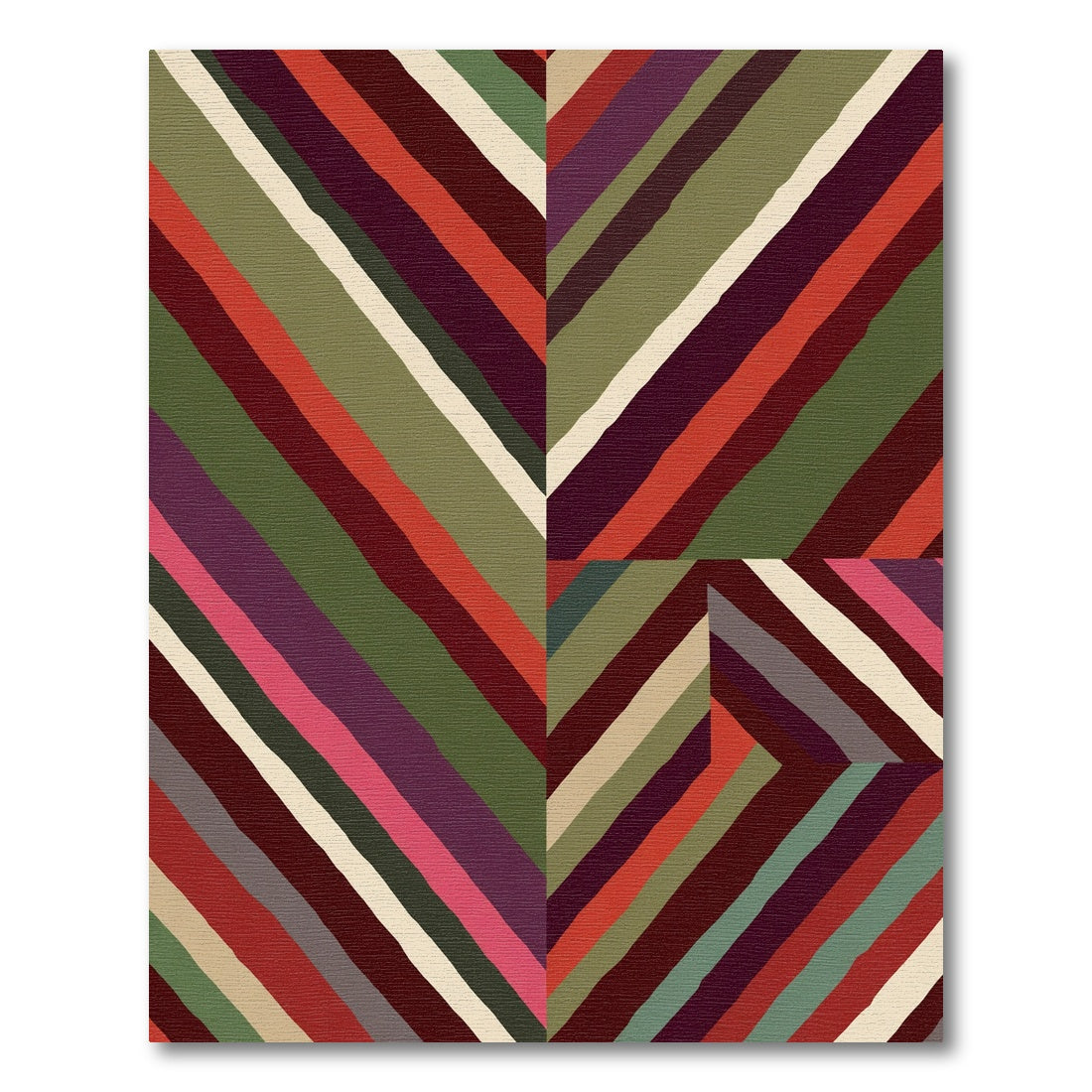 Muted Earth Tone Diagonal Stripe Rug