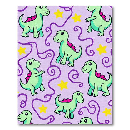 Cute Mint Dinosaur Purple Swirls Yellow Stars Rug