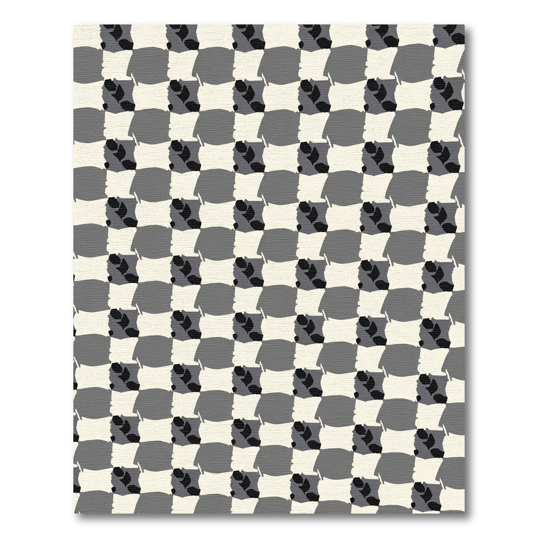 Gray Cream Interlocking Squares Folk Art Rug