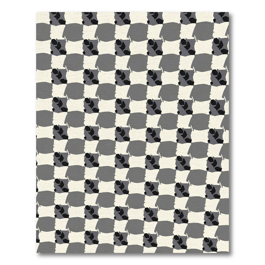Gray Cream Interlocking Squares Folk Art Rug