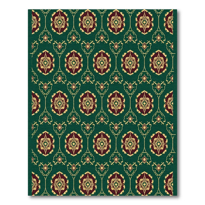 Deep Green Floral Medallion Arrangement Rug
