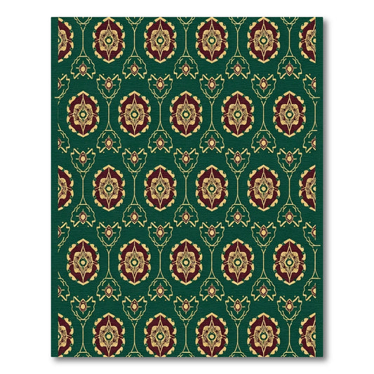 Deep Green Floral Medallion Arrangement Rug