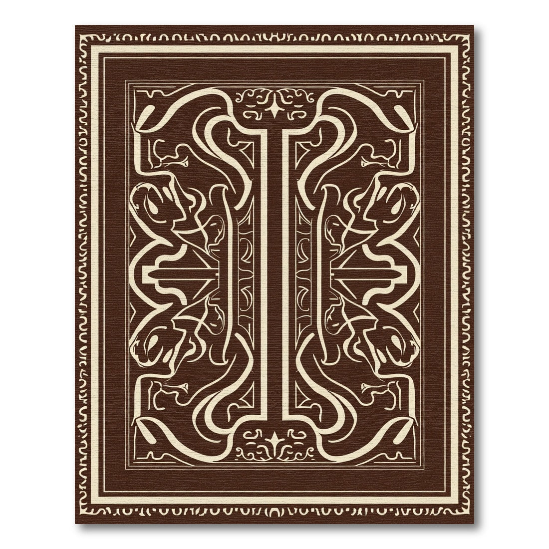 Rich Brown Ivory Ornamental Symmetry Rug