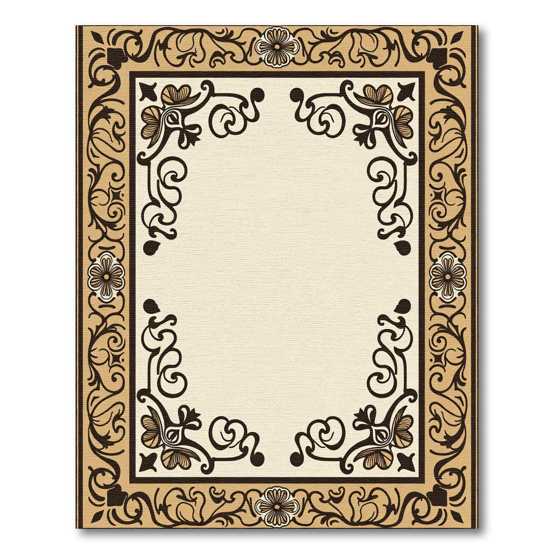 Vintage Beige Floral Scroll Border Rug