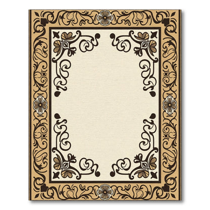 Vintage Beige Floral Scroll Border Rug