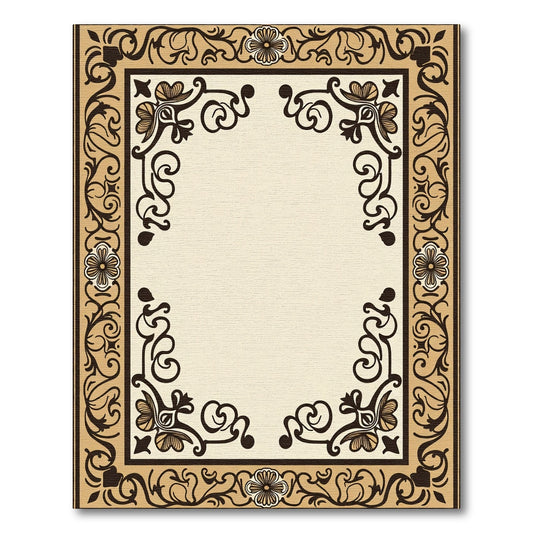Vintage Beige Floral Scroll Border Rug