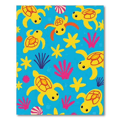 Bright Yellow Turtle Ocean Scene Rug