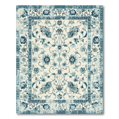 Distressed Blue Floral Vintage Area Rug