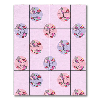 Pink Playful Alphabet Circle Collage Rug