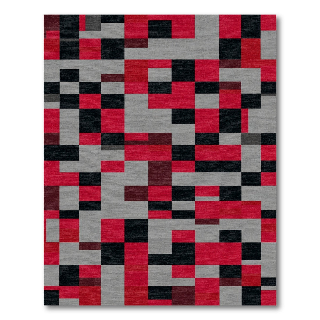 Red Black Gray Geometric Blocks Rug