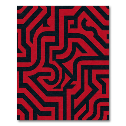 Bold Red Maze Geometric Rug