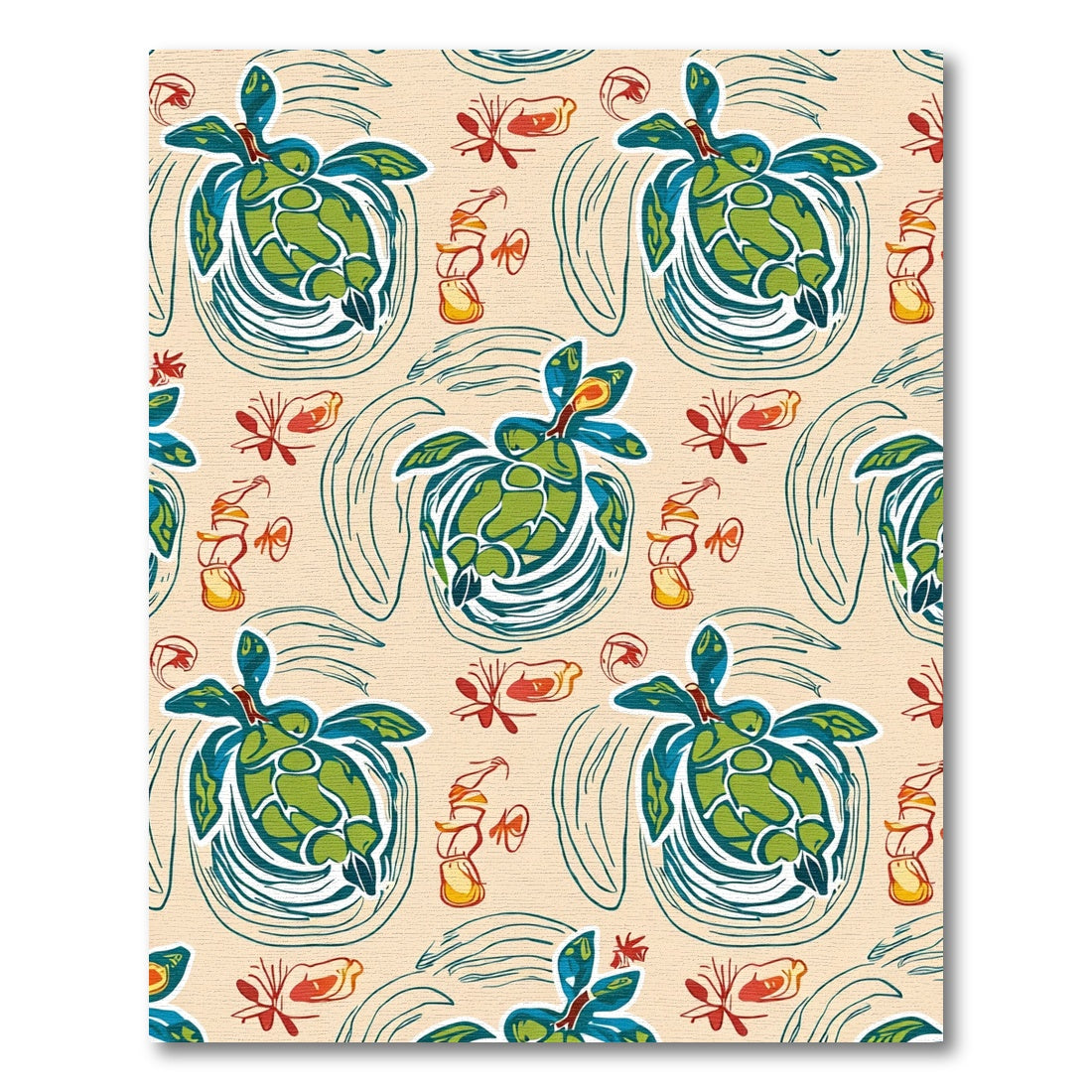 Tropical Green Turtle Swirls Background Rug