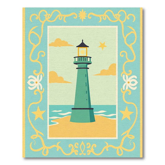 Coastal Lighthouse Beach Yellow Border Rug