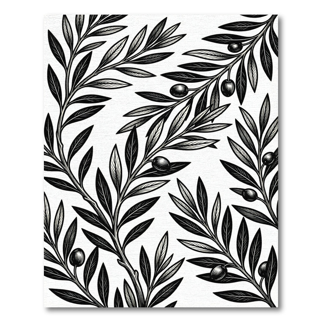 Monochromatic Black Olive Branch Medley Rug