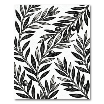 Monochromatic Black Olive Branch Medley Rug