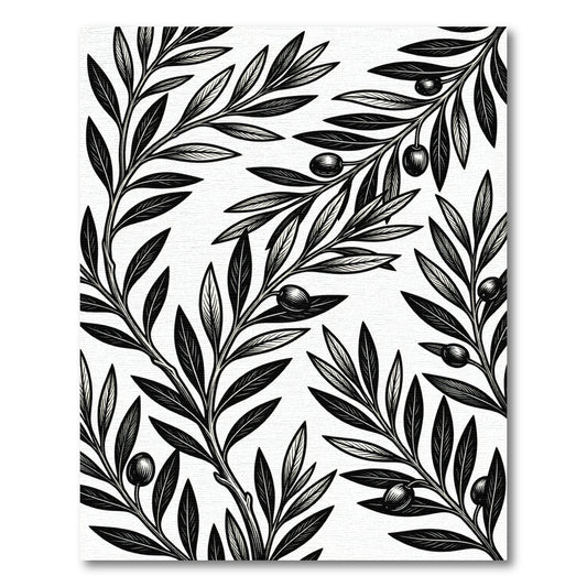 Monochromatic Black Olive Branch Medley Rug