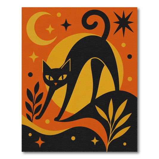 Orange Black Cat Geometric Area Rug