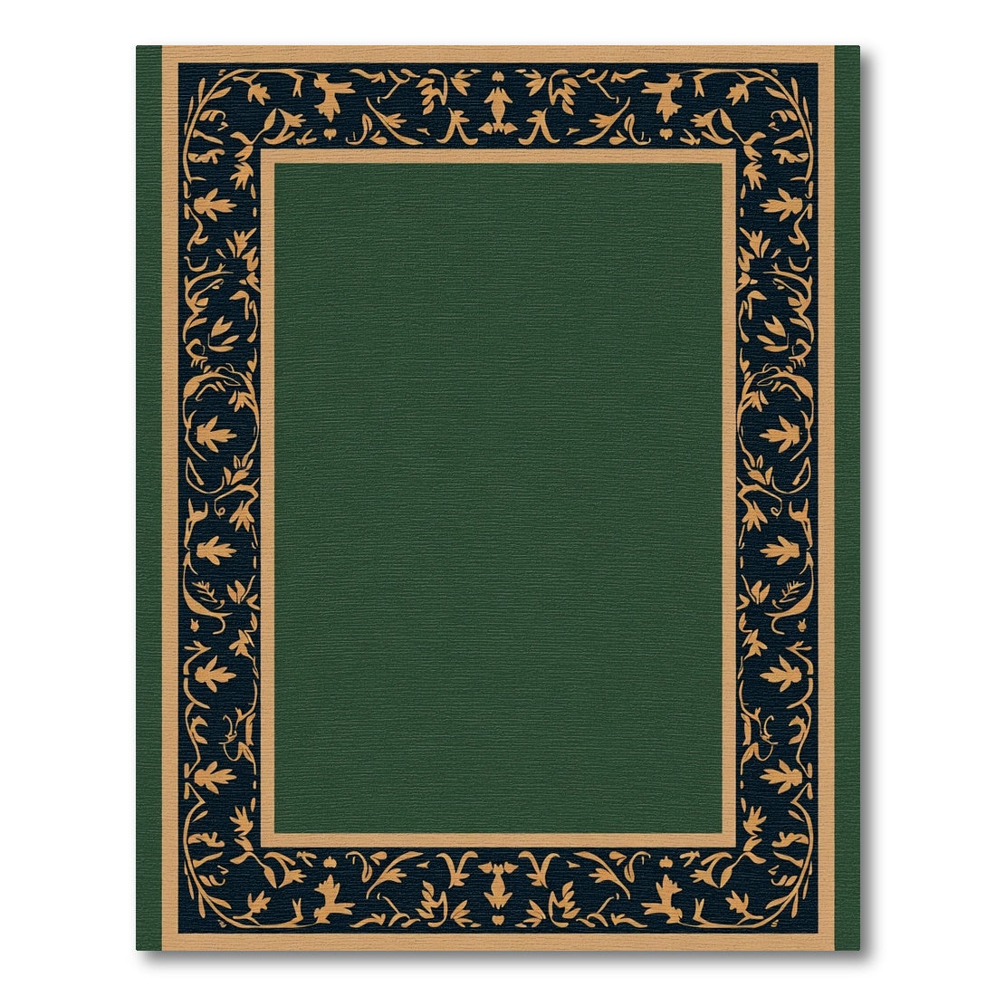 Elegant Navy Golden Floral Scroll Border Rug