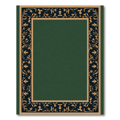 Elegant Navy Golden Floral Scroll Border Rug