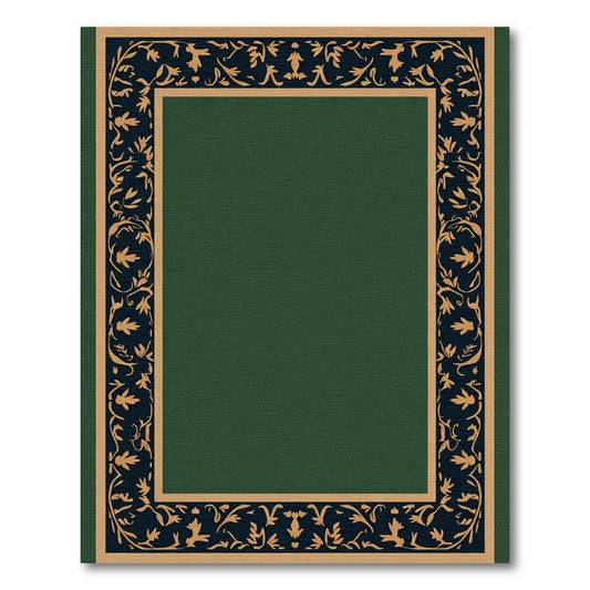 Elegant Navy Golden Floral Scroll Border Rug