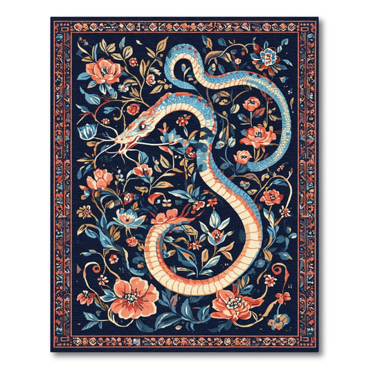 Enigmatic Blue Coral Serpent Garden Rug
