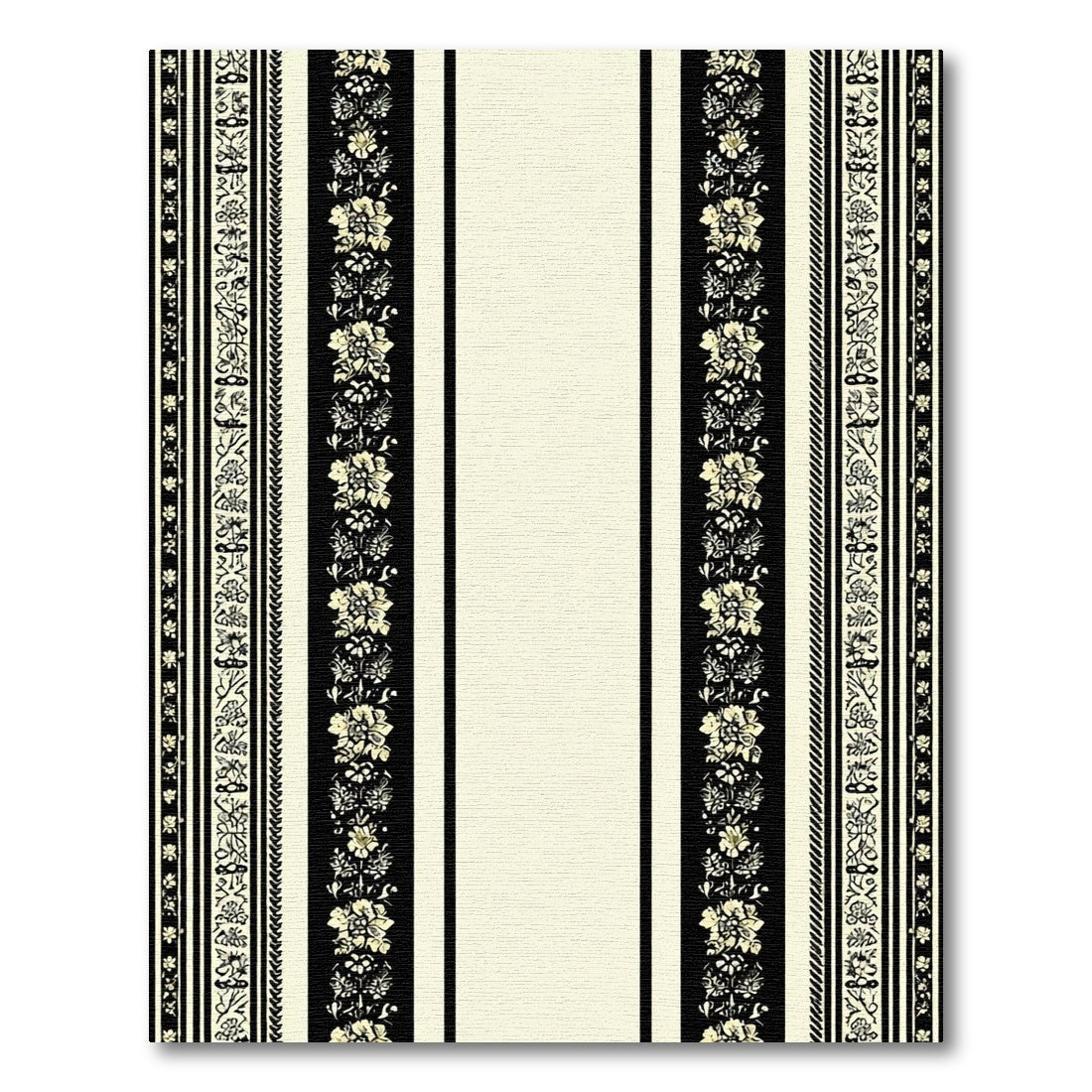 Vintage Black Ivory Floral Stripe Rug