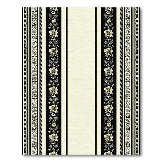 Vintage Black Ivory Floral Stripe Rug