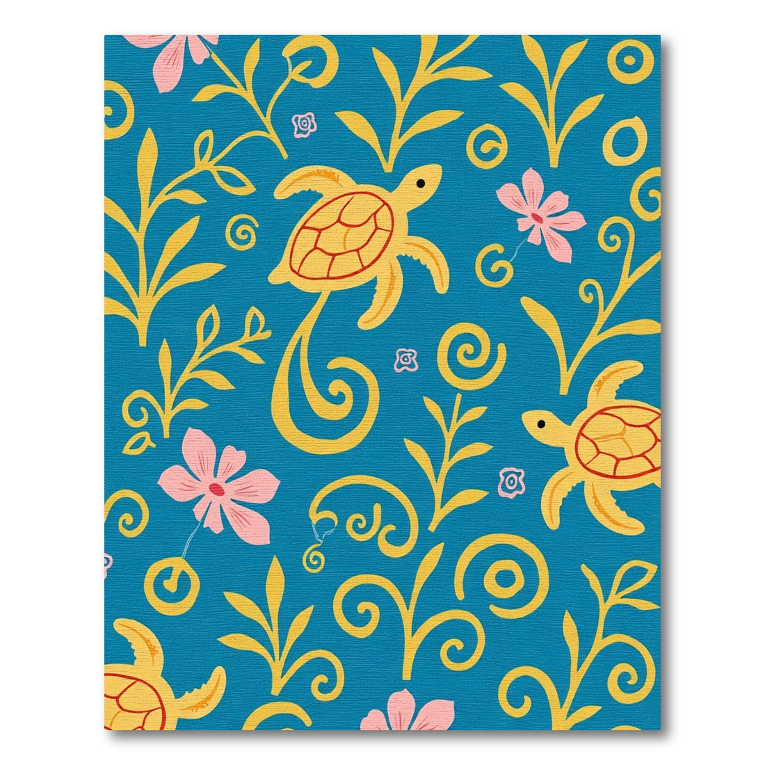 Blue Yellow Pink Turtle Floral Swirl Rug