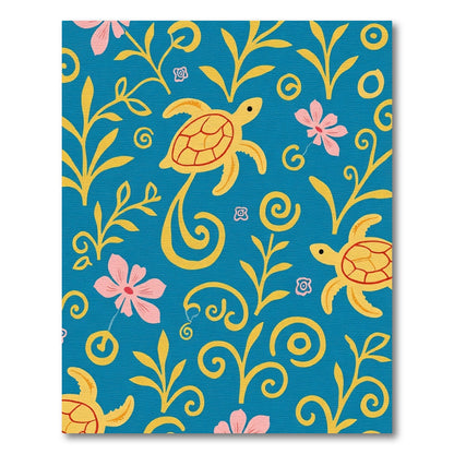 Blue Yellow Pink Turtle Floral Swirl Rug