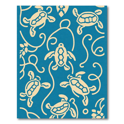 Blue Cream Turtle Swirl Motif Rug