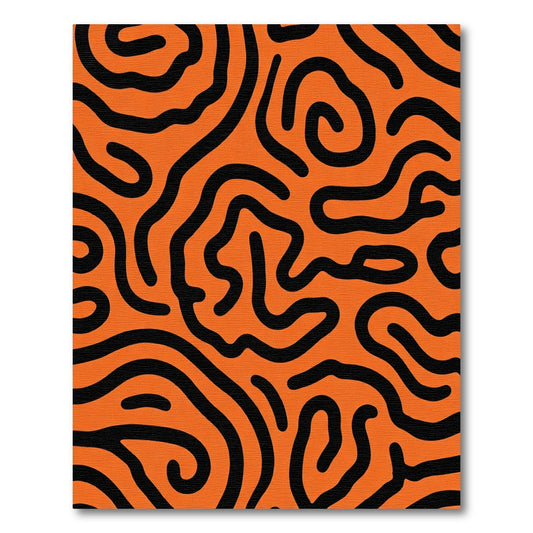 Orange Black Swirling Organic Lines Rug