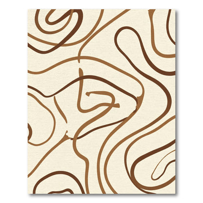 Cream Brown Swirling Line Abstract Rug