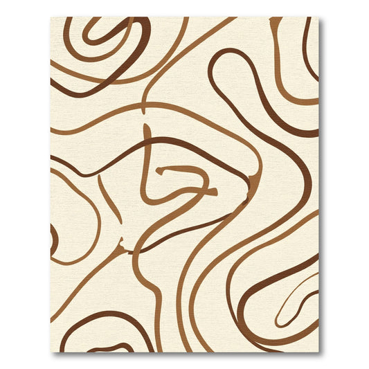 Cream Brown Swirling Line Abstract Rug