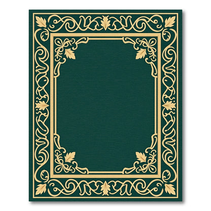 Ornate Golden Leaf Scroll Border Rug