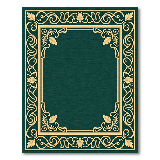 Ornate Golden Leaf Scroll Border Rug