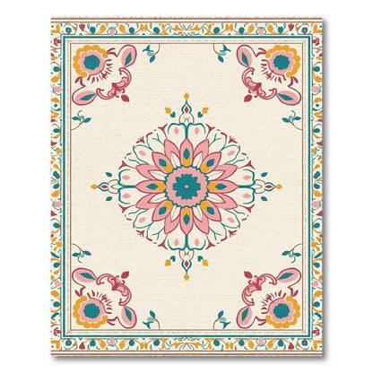 Terracotta Teal Pink Floral Medallion Rug