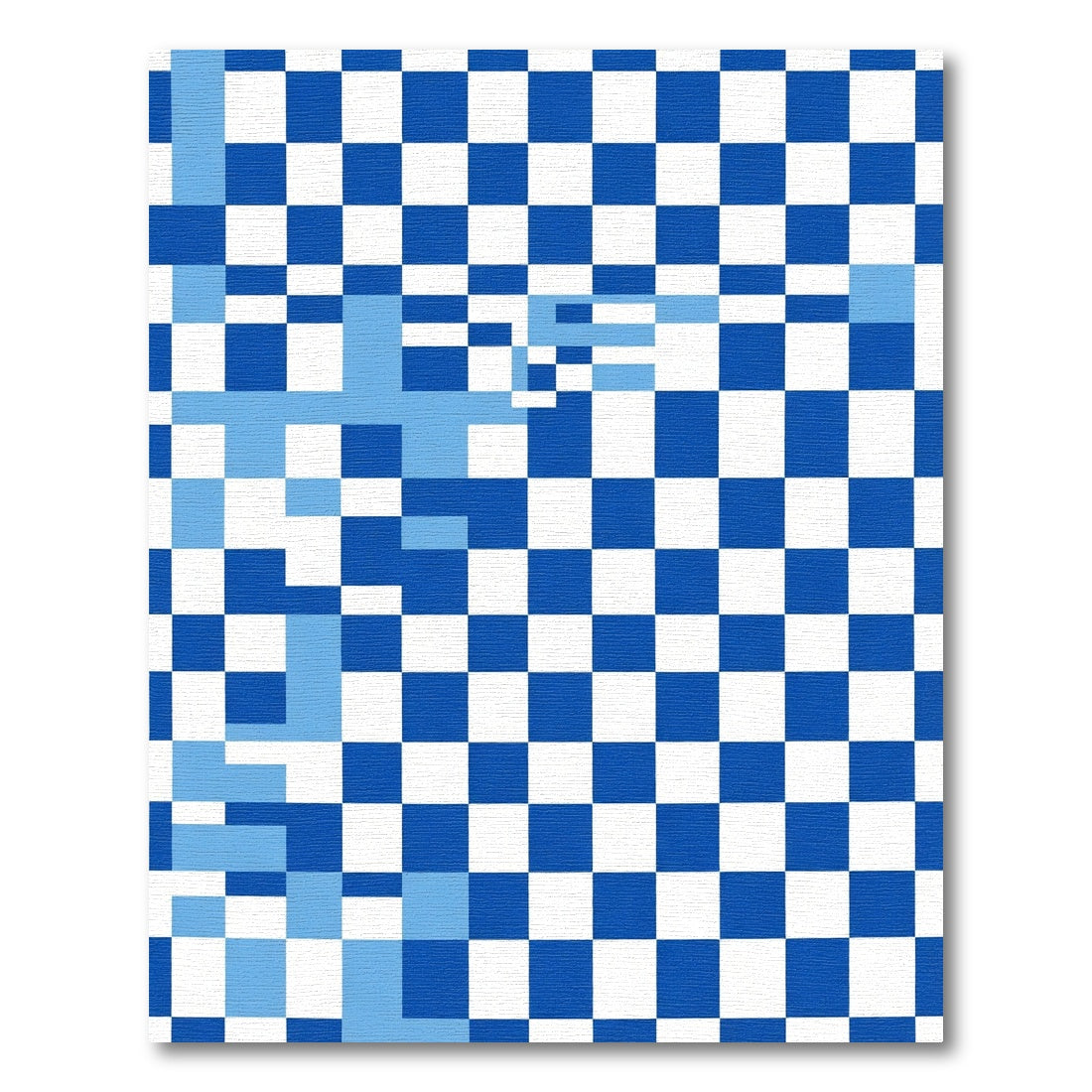 Blue White Geometric Squares Modern Rug