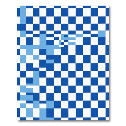 Blue White Geometric Squares Modern Rug