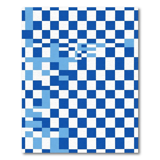 Blue White Geometric Squares Modern Rug