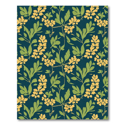 Deep Blue Floral Vine Garden Rug