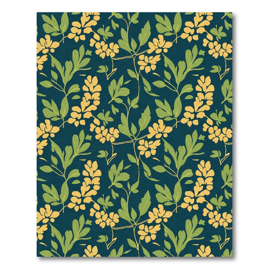 Deep Blue Floral Vine Garden Rug