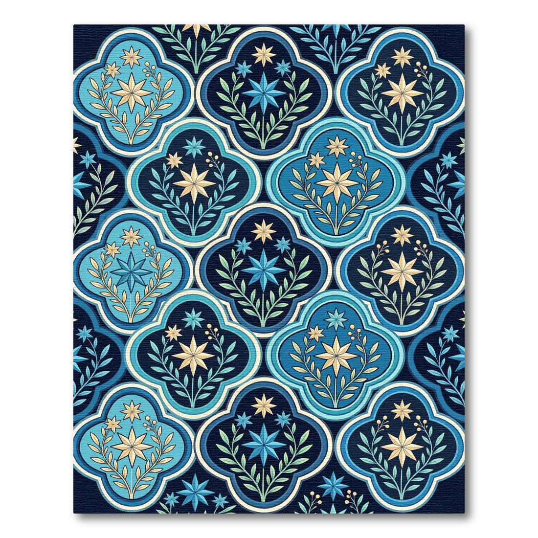 Deep Blue Floral Arabesque Medallion Rug