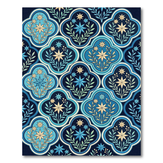 Deep Blue Floral Arabesque Medallion Rug